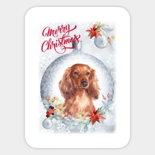 Long Haired Dachshund Merry Christmas Santa Dog Sticker